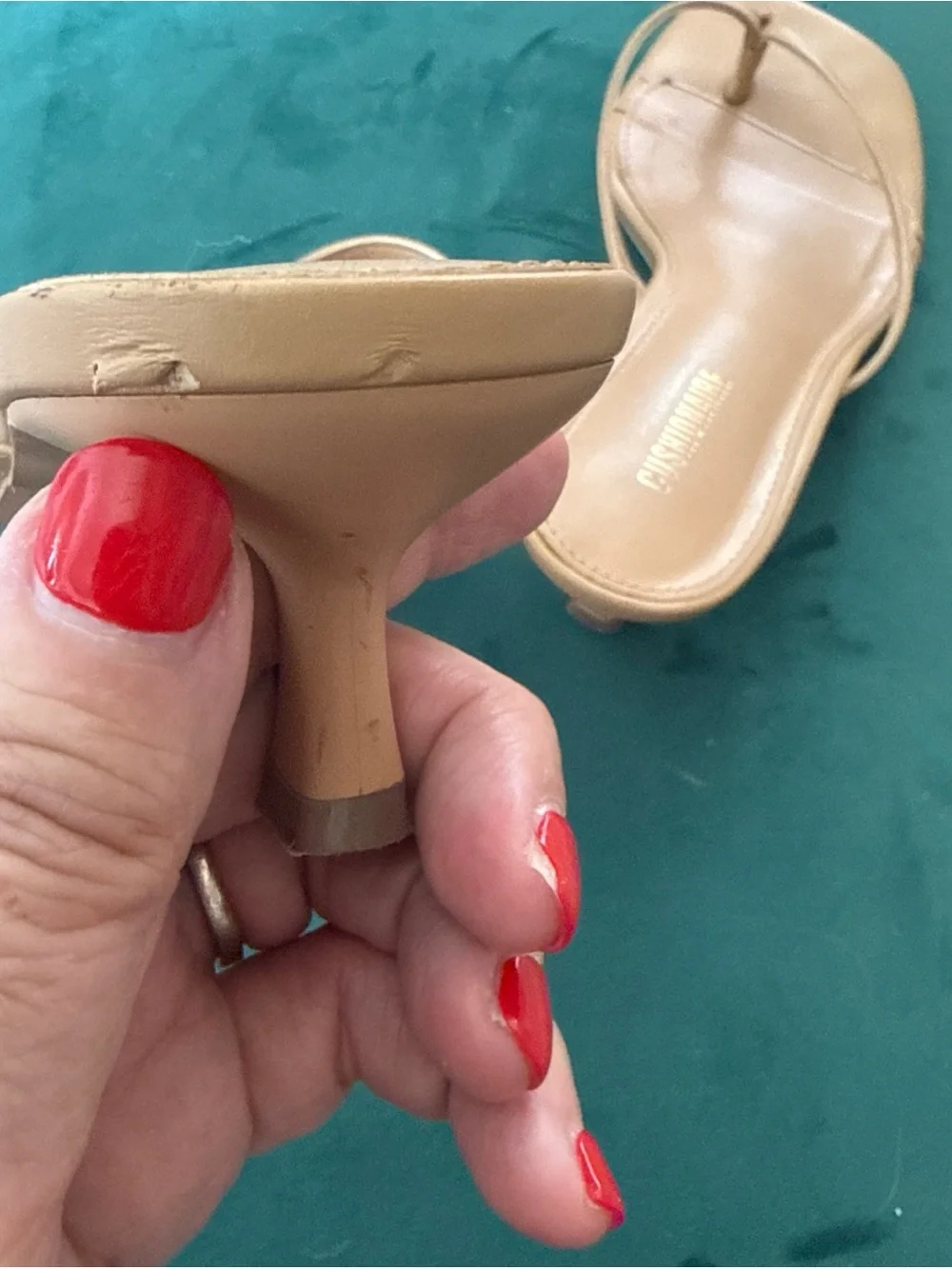 Beige Square-Toe Kitten Heel Thong Sandals Cushionaire Miami